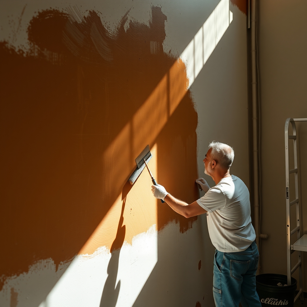Pintor brasileiro trabalhando em uma parede ao ar livre